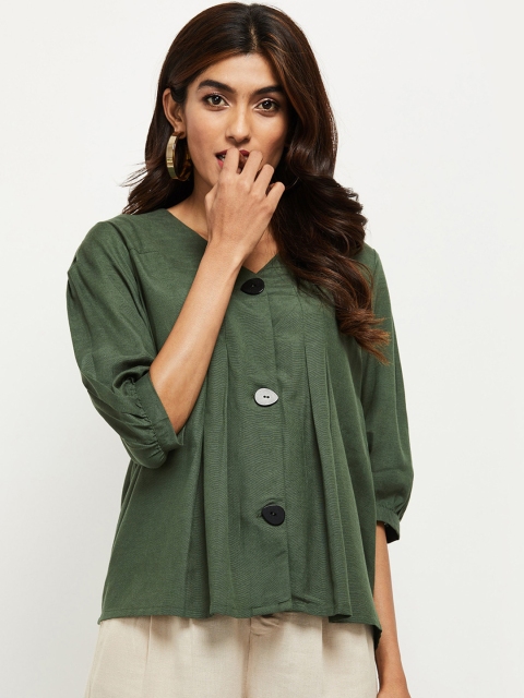 

max Green Puff Sleeves Regular Top