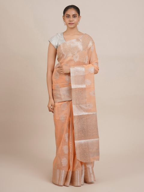 

Pothys Orange Cotton Blend Woven Design Chanderi Saree