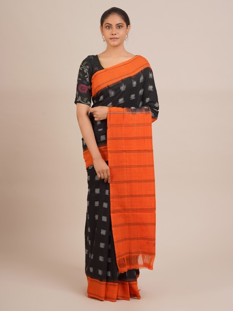 

Pothys Black & Orange Pure Cotton Printed Sambalpuri Saree