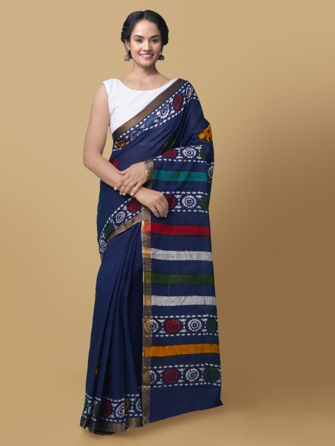 

Unnati Silks Blue Pure Cotton Batik Printed Patola Saree