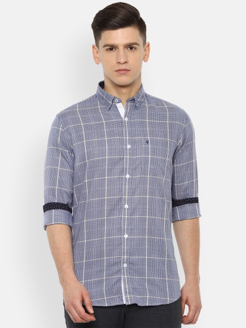 

Van Heusen Sport Men Navy Blue & Yellow Slim Fit Checked Casual Shirt