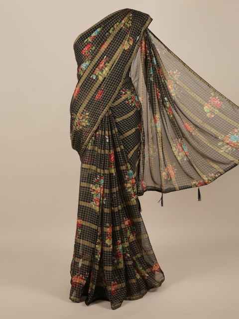 

Pothys Black Checked Poly Chiffon Saree