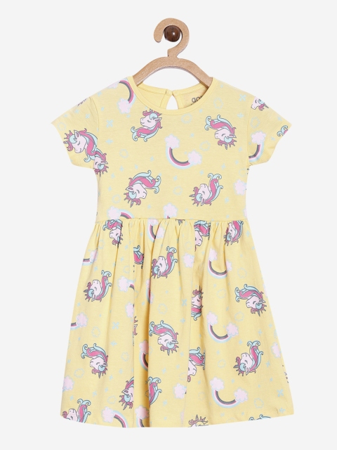 

Aomi Girls Yellow Printed Fit and Flare Dress