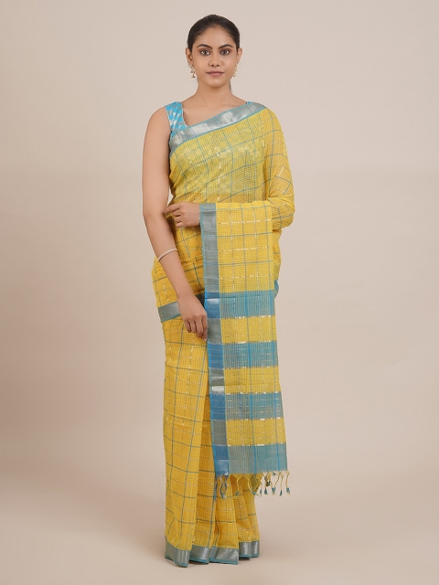 Pothys Yellow Pure Cotton Checked Mangalagiri Saree
