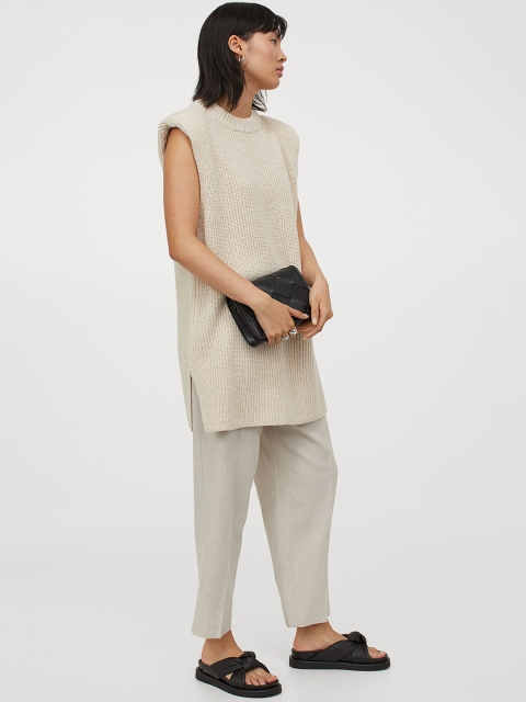 

H&M Women White & Beige Tailored Trousers