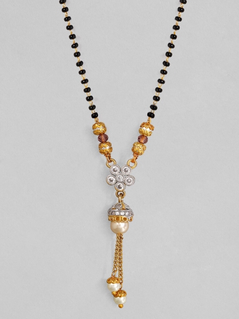 

Rubans Gold-Plated Black Handcrafted Zircon-Studded & Beaded Mangalsutra