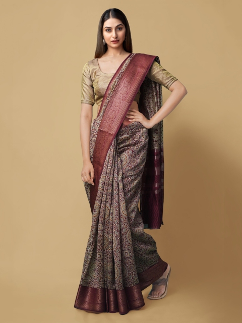

Unnati Silks Maroon Silk Cotton Printed Maheshwari Saree