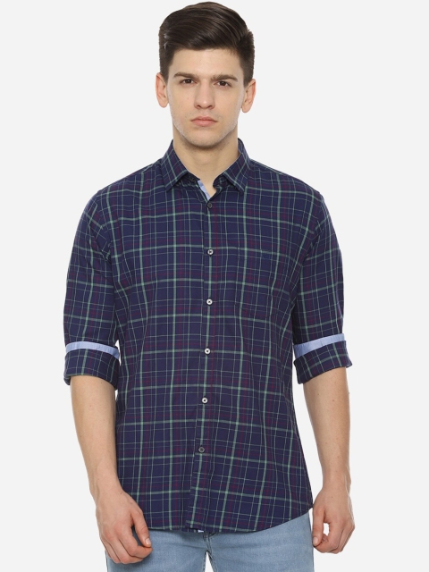 

Van Heusen Sport Men Navy Blue Slim Fit Checked Casual Shirt