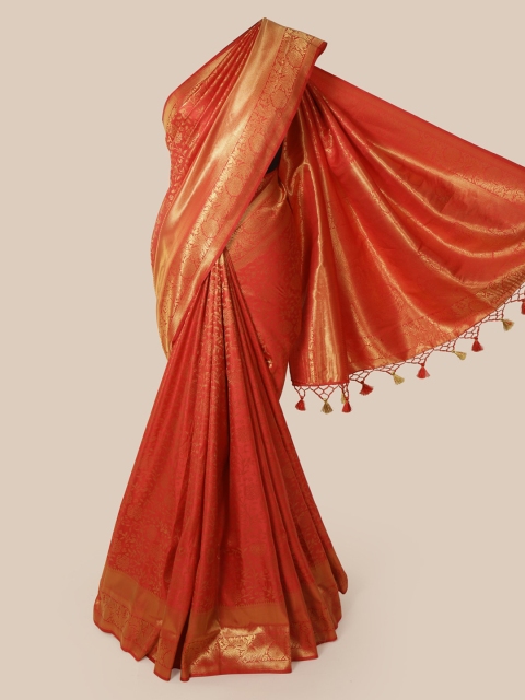Pothys Red & Gold-Toned Pure Silk Woven Design Banarasi Saree