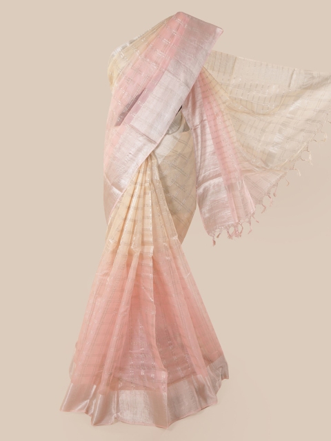 

Pothys Peach-Coloured Checked Pure Silk Saree