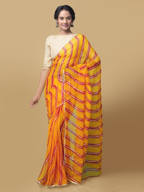 

Unnati Silks Multicoloured Pure Chiffon Striped Gota Patti Saree, Multi