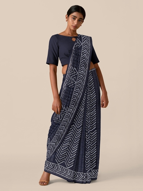 

Taneira Black Pure Cotton Printed Block Print Saree