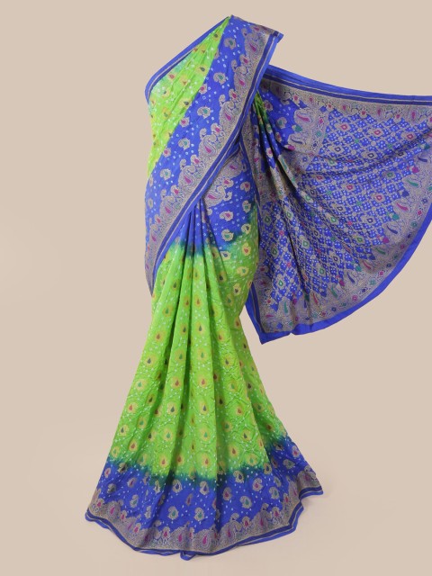 

Pothys Green & Blue Pure Silk Woven Design Bandhani Saree