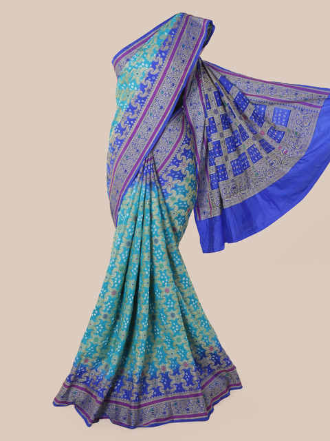 

Pothys Blue & Gold-Toned Pure Silk Woven Design Bandhani Saree