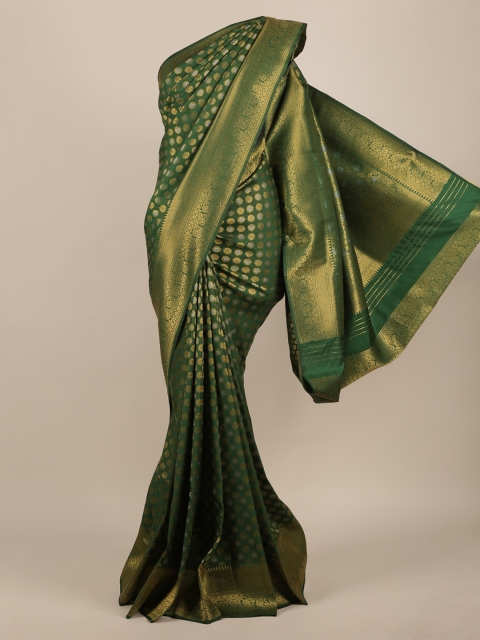 

Pothys Green & Gold-Toned Jute Silk Woven Design Saree