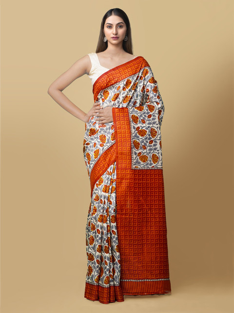 

Unnati Silks Cream-Coloured Printed Tussar Saree