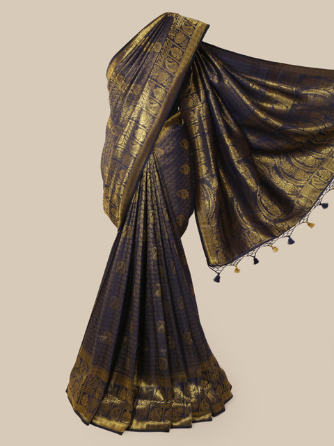 

Pothys Blue & Gold-Toned Pure Silk Woven Design Banarasi Saree
