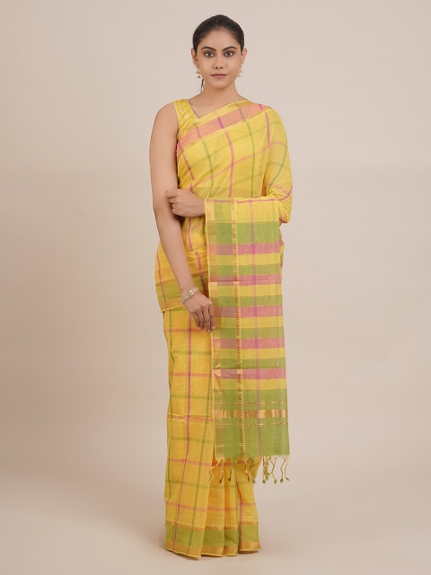 

Pothys Yellow Pure Cotton Checked Mangalagiri Saree
