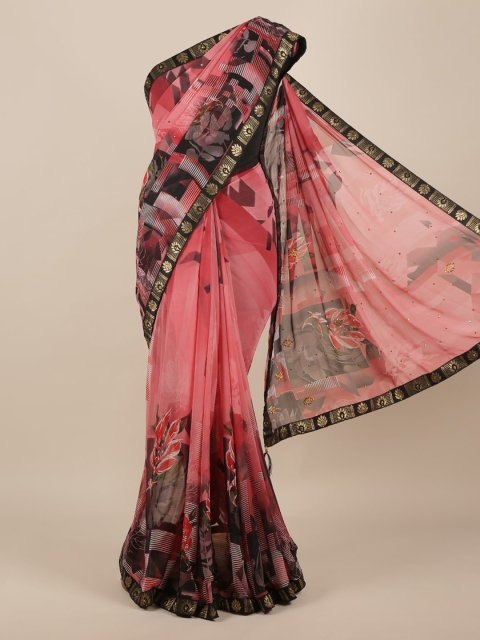 

Pothys Pink Printed Poly Chiffon Saree