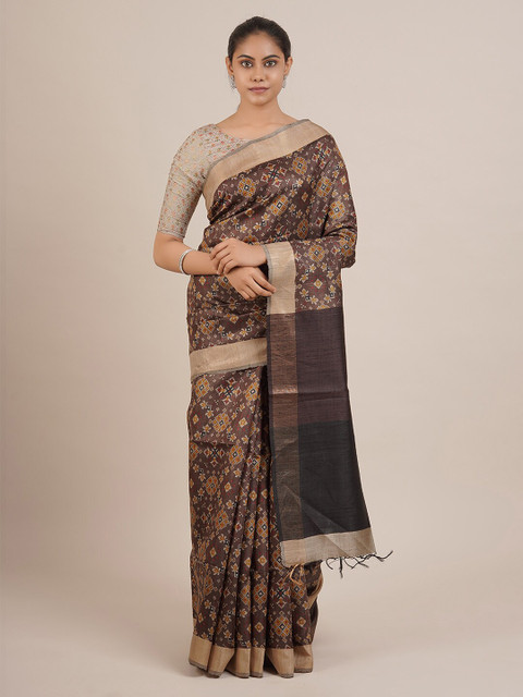 

Pothys Brown & Gold-Toned Pure Silk Printed Saree