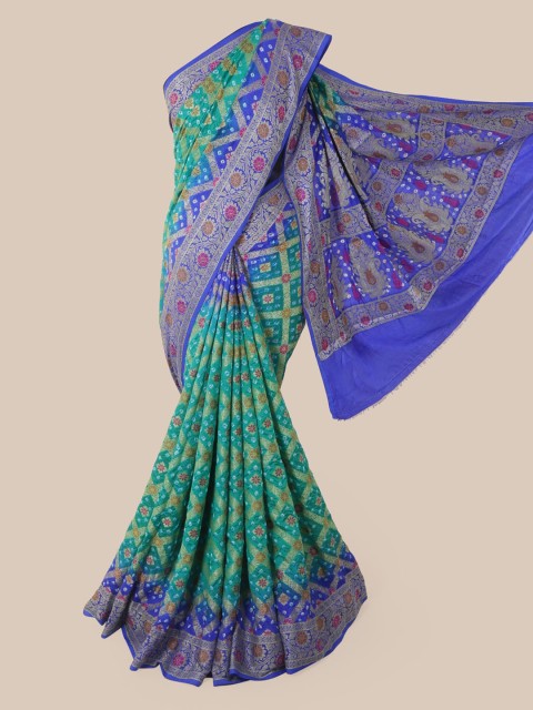 

Pothys Green & Blue Pure Silk Printed Bandhani Saree