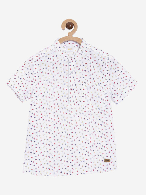 

Aomi Boys White & Blue Regular Fit Printed Casual Shirt