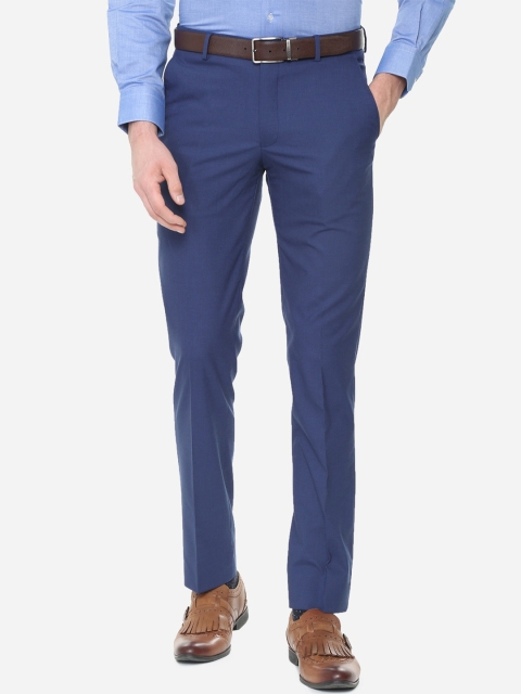 

Louis Philippe Men Blue Slim Fit Checked Formal Trousers
