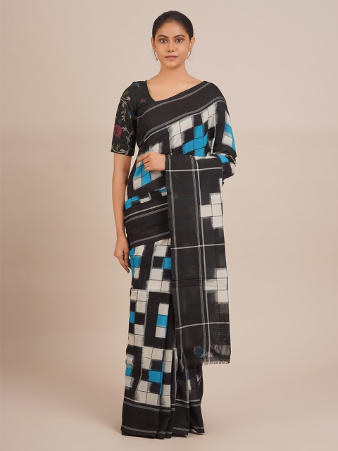 

Pothys Black & Blue Pure Cotton Checked Sambalpuri Saree