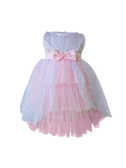 

Faye Girls White & Pink Self-Design Net Fit and Flare Dress