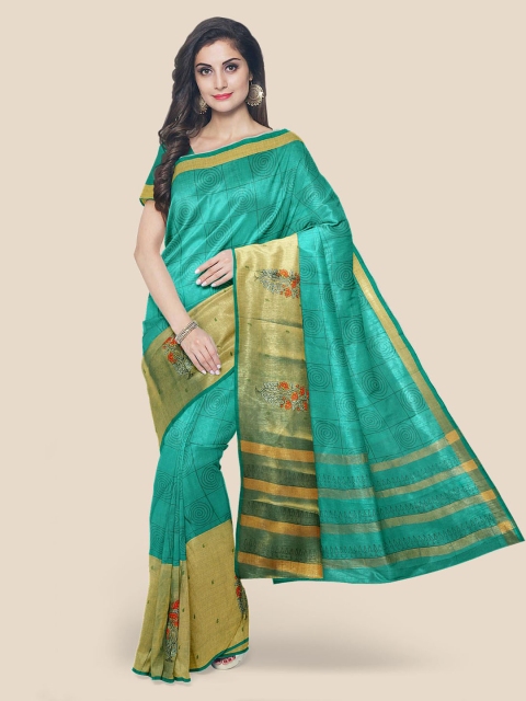 

Kalamandir Green Solid Cotton Blend Saree