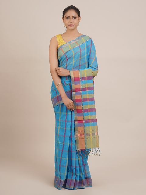 

Pothys Blue Pure Cotton Checked Mangalagiri Saree