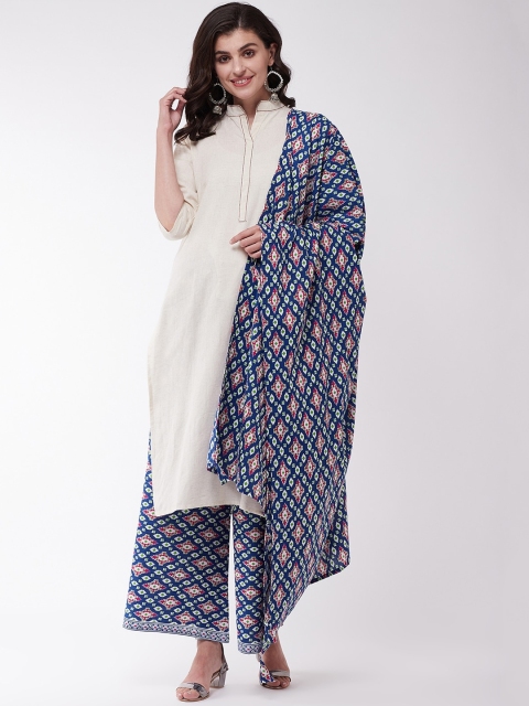 

InWeave Women Off-White & Blue Solid Kurta with Palazzos & Dupatta