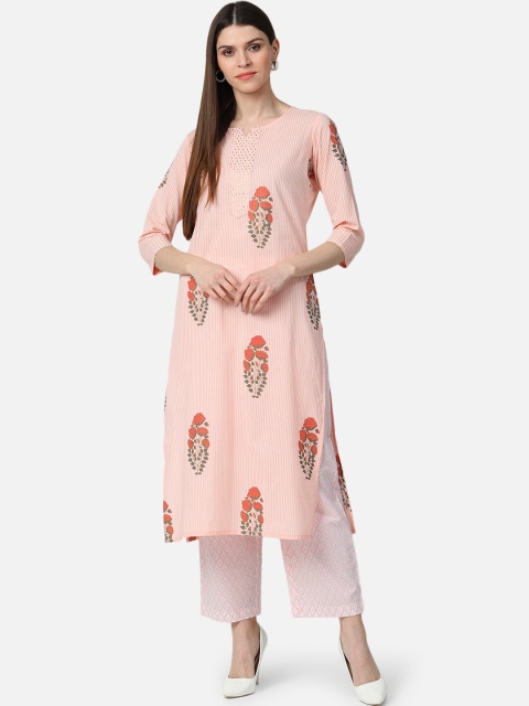 

AHIKA Women Peach-Coloured Printed Kurta with Trousers