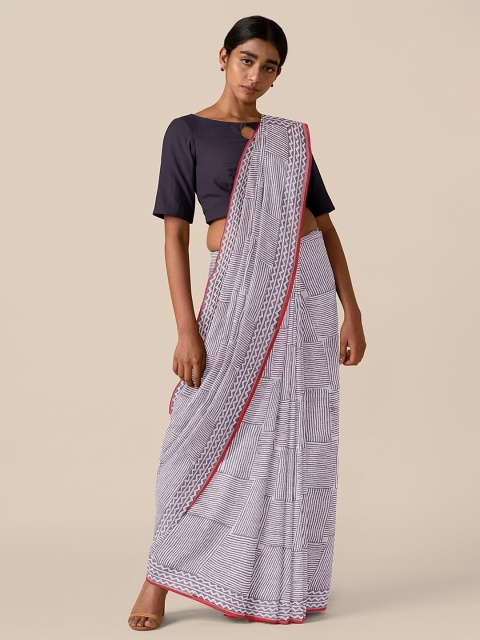 

Taneira White & Grey Pure Cotton Printed Bagru Saree