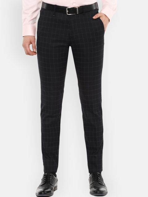 

Van Heusen Men Black & Off-White Slim Fit Checked Formal Trousers