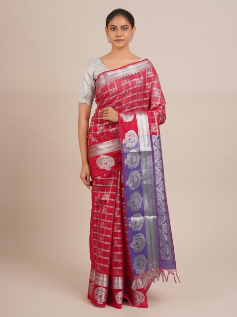 

Pothys Pink & Blue Silk Cotton Woven Design Saree