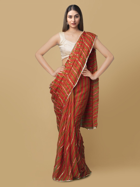 

Unnati Silks Multicoloured Pure Chiffon Striped Bhagalpuri Saree, Multi