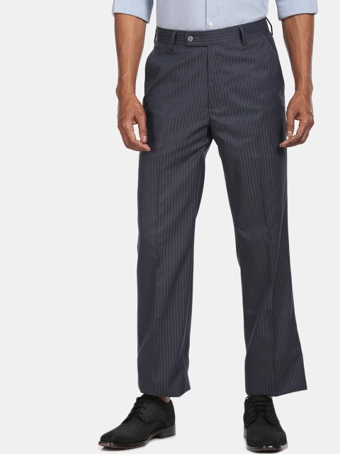 

Arrow Men Charcoal Grey Regular Fit Pure Cotton Striped Formal Trousers