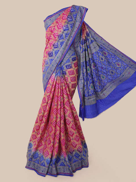 

Pothys Magenta & Blue Pure Silk Printed Bandhani Saree