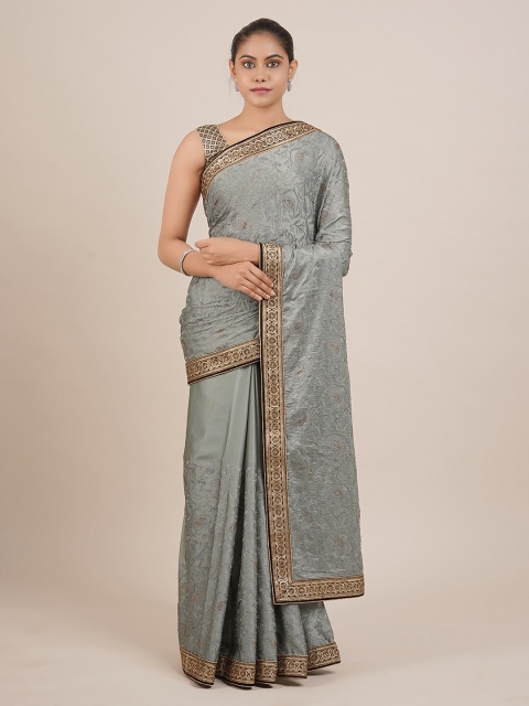 

Pothys Grey Embroidered Poly Georgette Saree