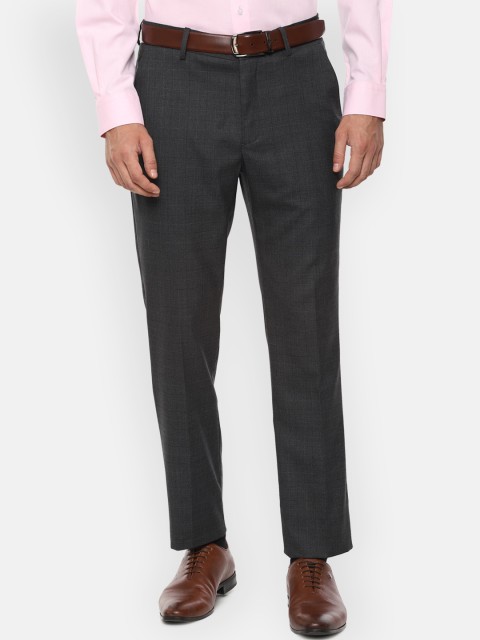 

Louis Philippe Men Charcoal Grey Grey Slim Fit Checked Formal Trousers