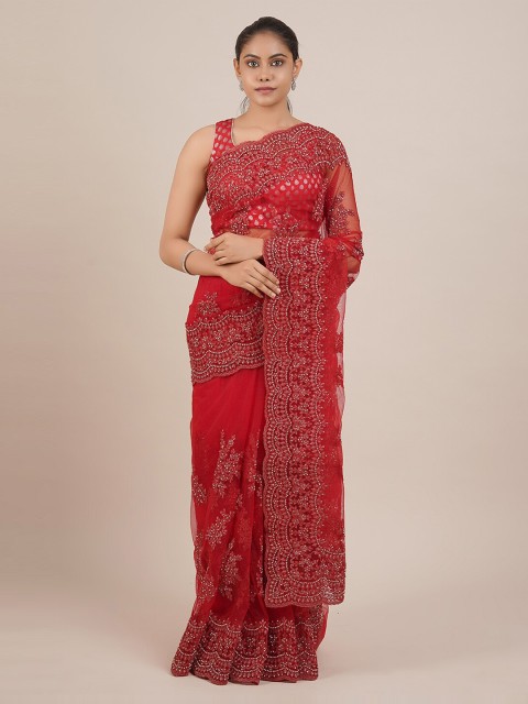 

Pothys Red Embellished Net Saree