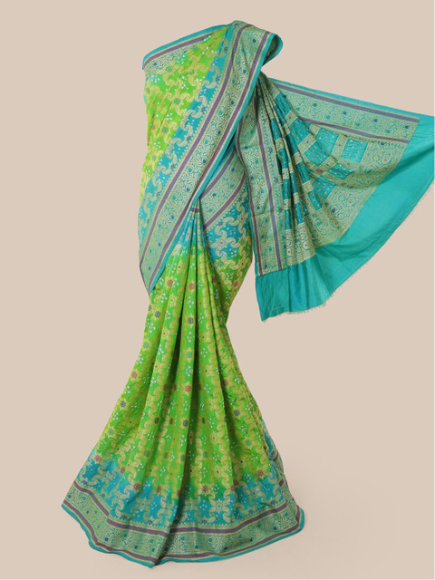 

Pothys Green Pure Silk Woven Design Bandhani Saree