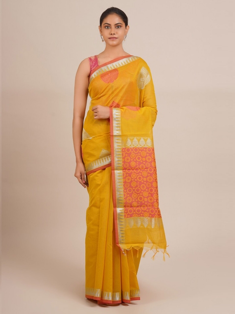 

Pothys Mustard Yellow Woven Design Silk Cotton Saree