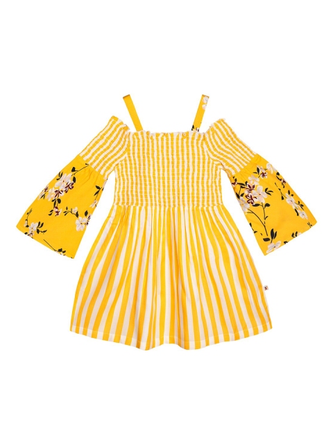 

Budding Bees Yellow & White Striped Cold-Shoulder Sleeves Regular Top