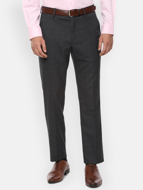 

Louis Philippe Men Charcoal Grey Grey Slim Fit Checked Formal Trousers