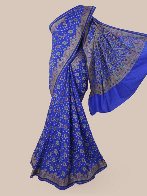 

Pothys Blue Pure Silk Printed Bandhani Saree