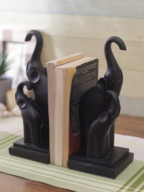 

TAYHAA Set Of 2 Black Happy Elephant Bookends Showpieces