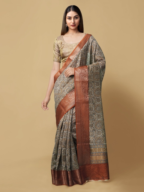

Unnati Silks Grey Silk Cotton Printed Maheshwari Saree