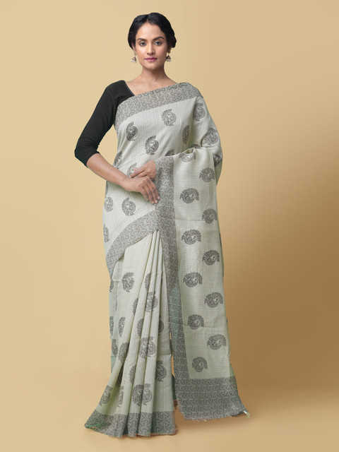 

Unnati Silks Black Art Silk Printed Block Print Saree